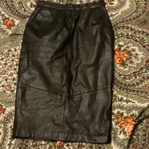 Black, long leather skirt